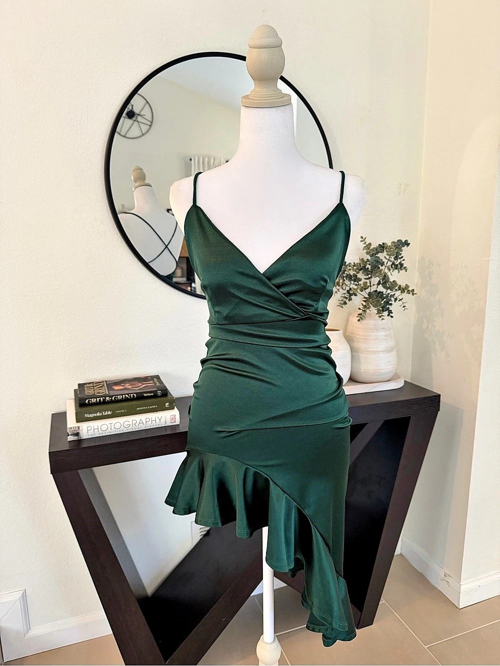 Green Ruched Midi Dress Like New